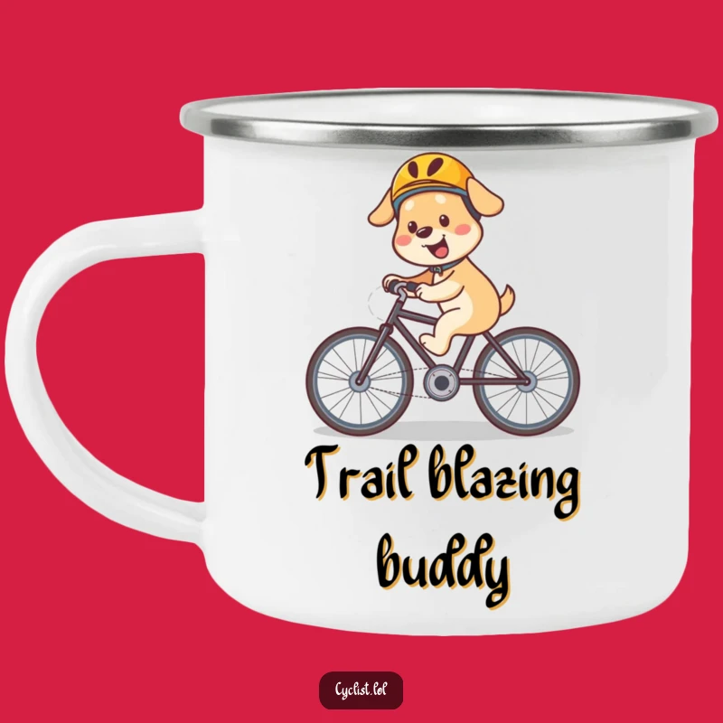 Funny Dog Bicycle Camping Mug: Durable Helmeted Rider for Outdoor Adventures