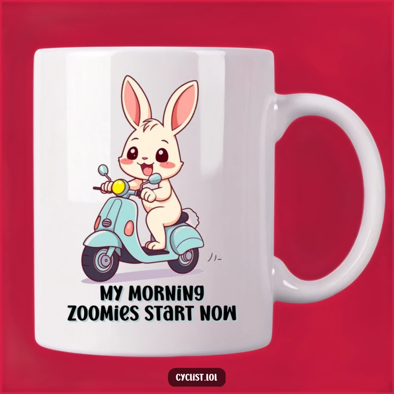 Funny Bunny Scooter Mug - A Cheerful Rabbit Races with a Grin, Perfect Funny Gift!