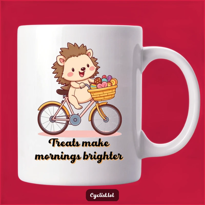 Funny Hedgehog Treat Rider Mug - Adorable Bicycle Enthusiast Gift