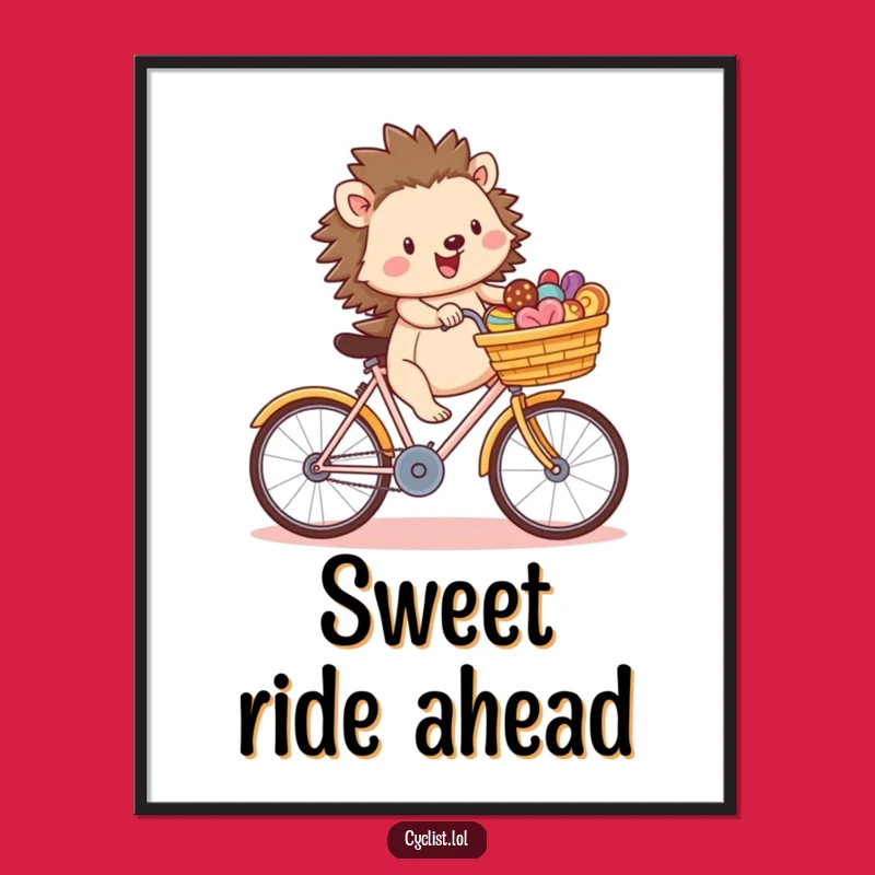 Funny Hedgehog Treat Ride Digital Print - Whimsical Cartoon Art