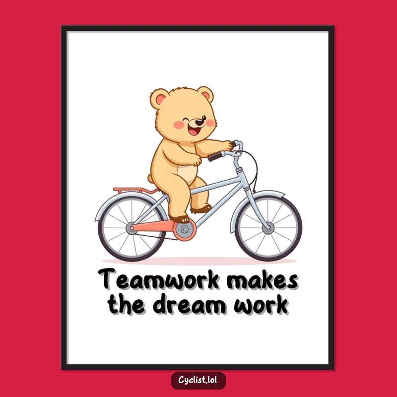 Funny Free Printable Wall Art: Determined Bear Cub Tandem Bike, Quirky Downloadable Decor