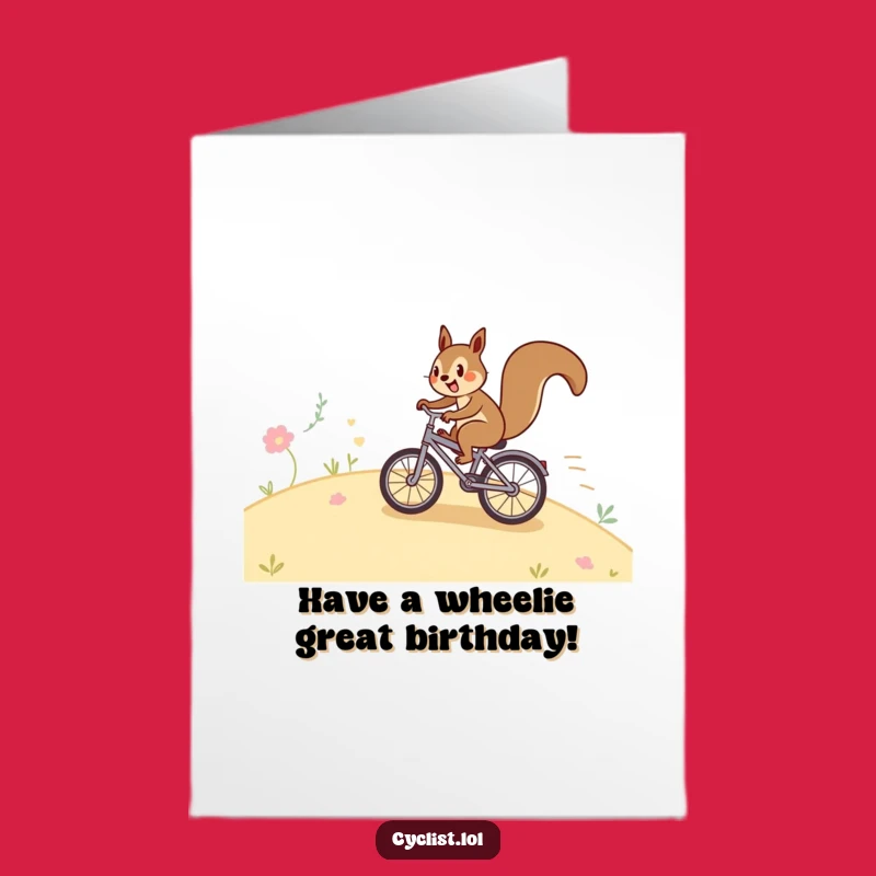 Free Printable Birthday Card: Squirrel on Bike Fun - Downloadable Gift