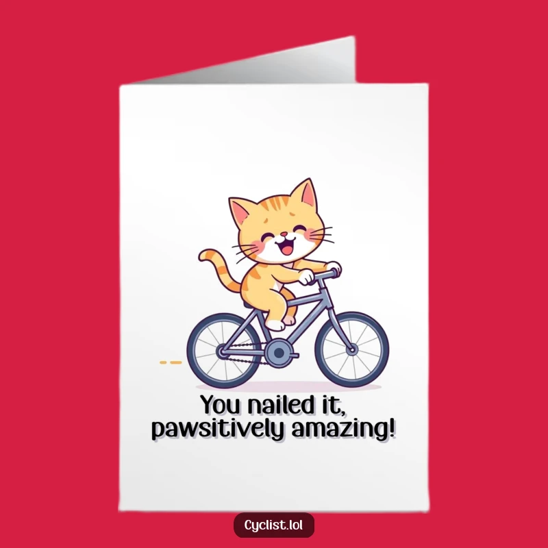 Free Printable Cat Congrats Card: Furious Pedaling Joy, Downloadable Celebration!