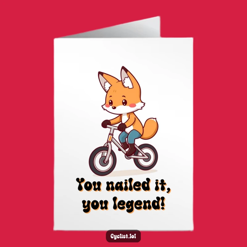 Free Printable Congrats Card: Concentrated Fox on Unicycle, Downloadable Laugh